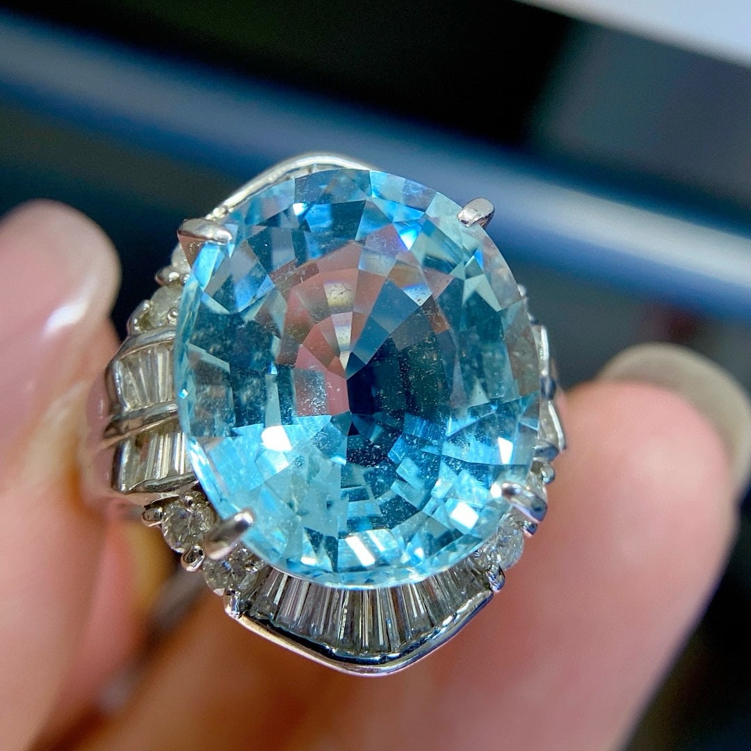 14k Gold 13.28 Ctw Natural Aquamarine & Diamond Ring - 6