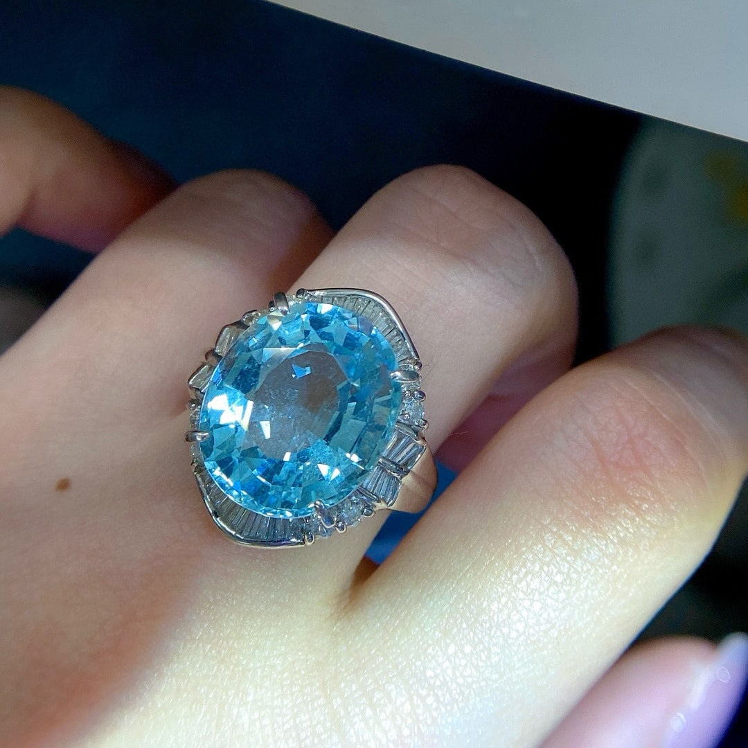 14k Gold 13.28 Ctw Natural Aquamarine & Diamond Ring - 8