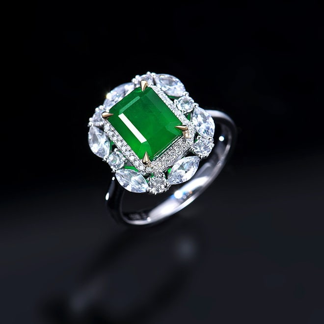 14k Gold 2.54 Ct Natural Emerald & Diamond & Sapphire Ring - 5