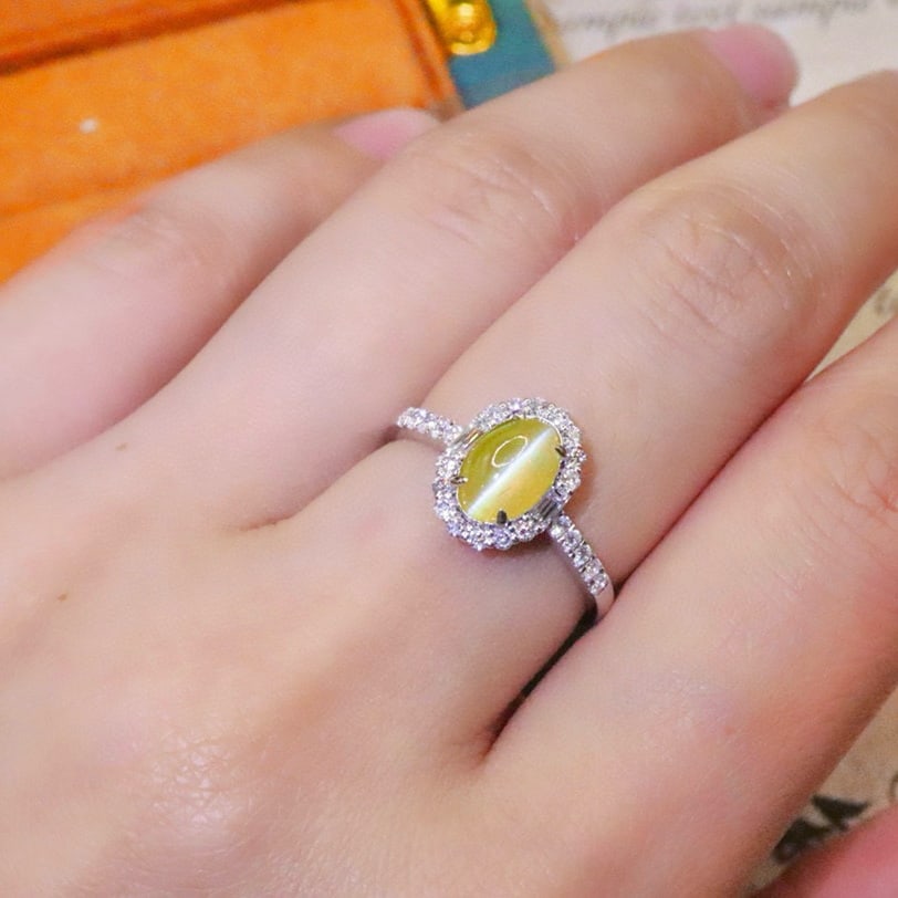 14k Gold 1.93 Ctw Natural Cat's?Eye Chrysoberyl & Diamond Ring - 5
