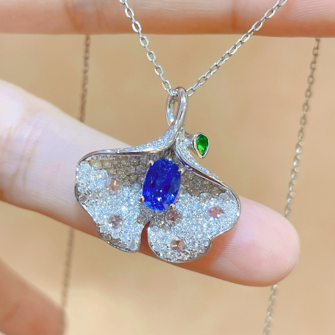14k Gold 2.58 Ctw Natural Sapphire & Diamond Pendant( Without Chain ) - 2