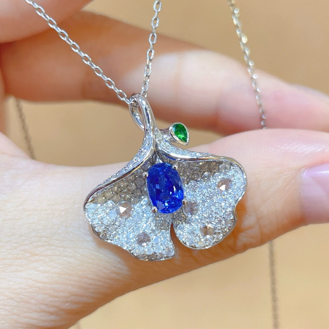 14k Gold 2.58 Ctw Natural Sapphire & Diamond Pendant( Without Chain ) - 3