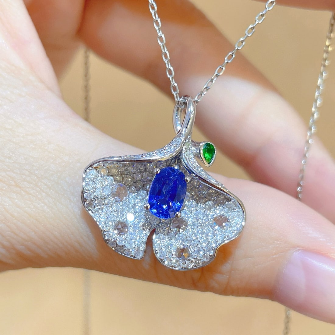 14k Gold 2.58 Ctw Natural Sapphire & Diamond Pendant( Without Chain ) - 4