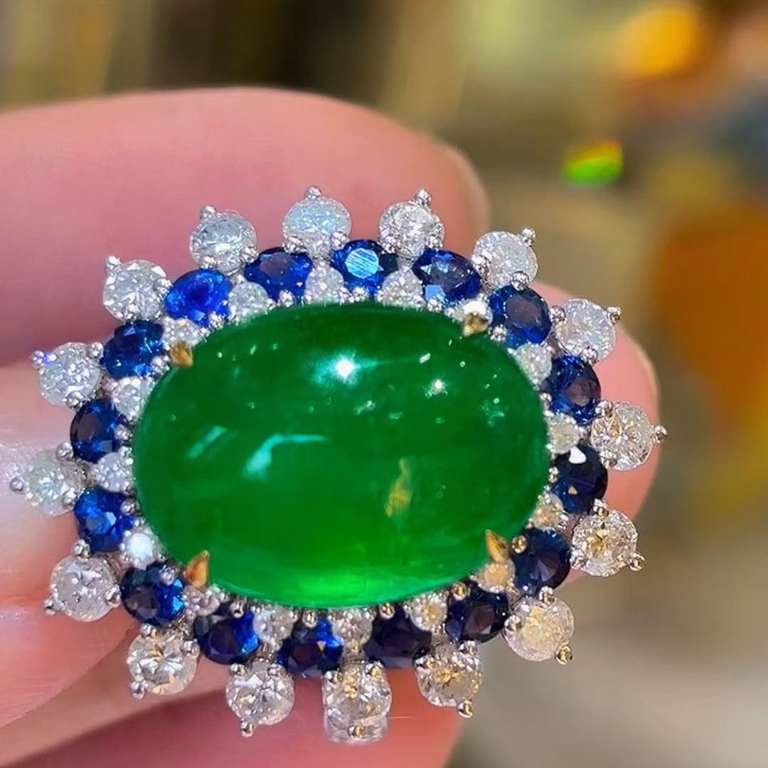 14k Gold 7.45 Ctw Natural Emerald & Sapphire Ring - 2