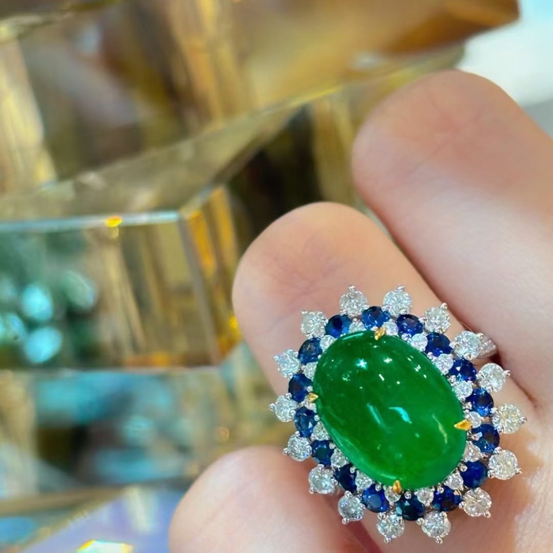 14k Gold 7.45 Ctw Natural Emerald & Sapphire Ring - 3
