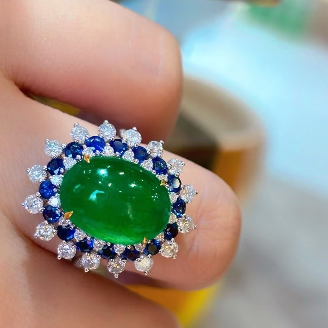 14k Gold 7.45 Ctw Natural Emerald & Sapphire Ring - 4