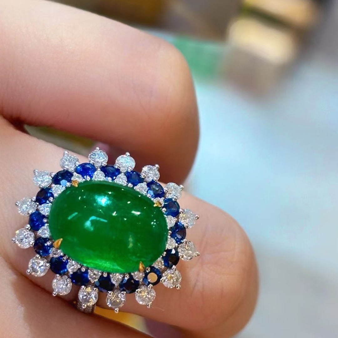 14k Gold 7.45 Ctw Natural Emerald & Sapphire Ring - 5