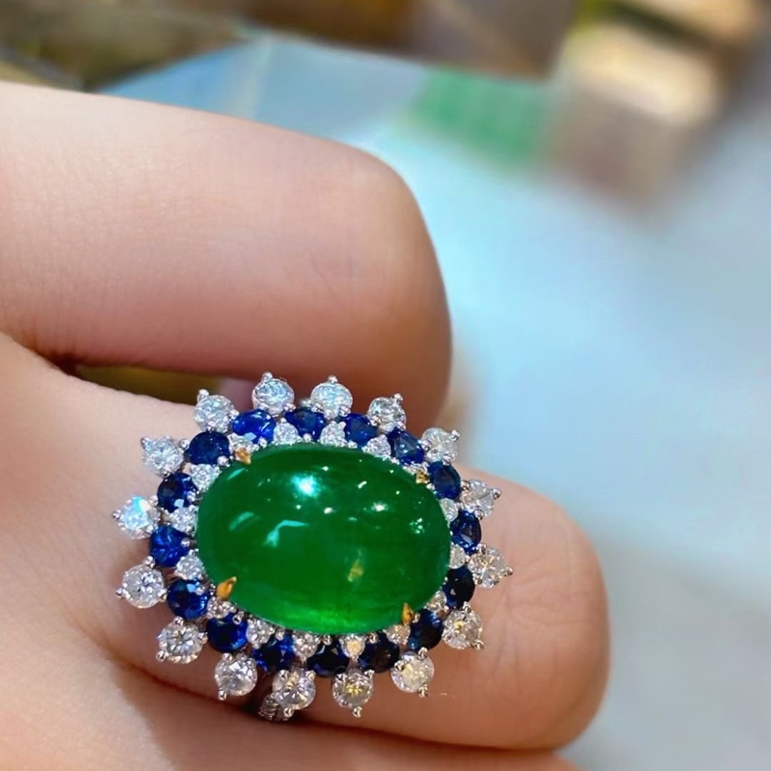 14k Gold 7.45 Ctw Natural Emerald & Sapphire Ring - 6