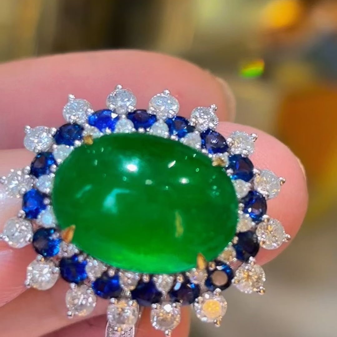 14k Gold 7.45 Ctw Natural Emerald & Sapphire Ring - 7
