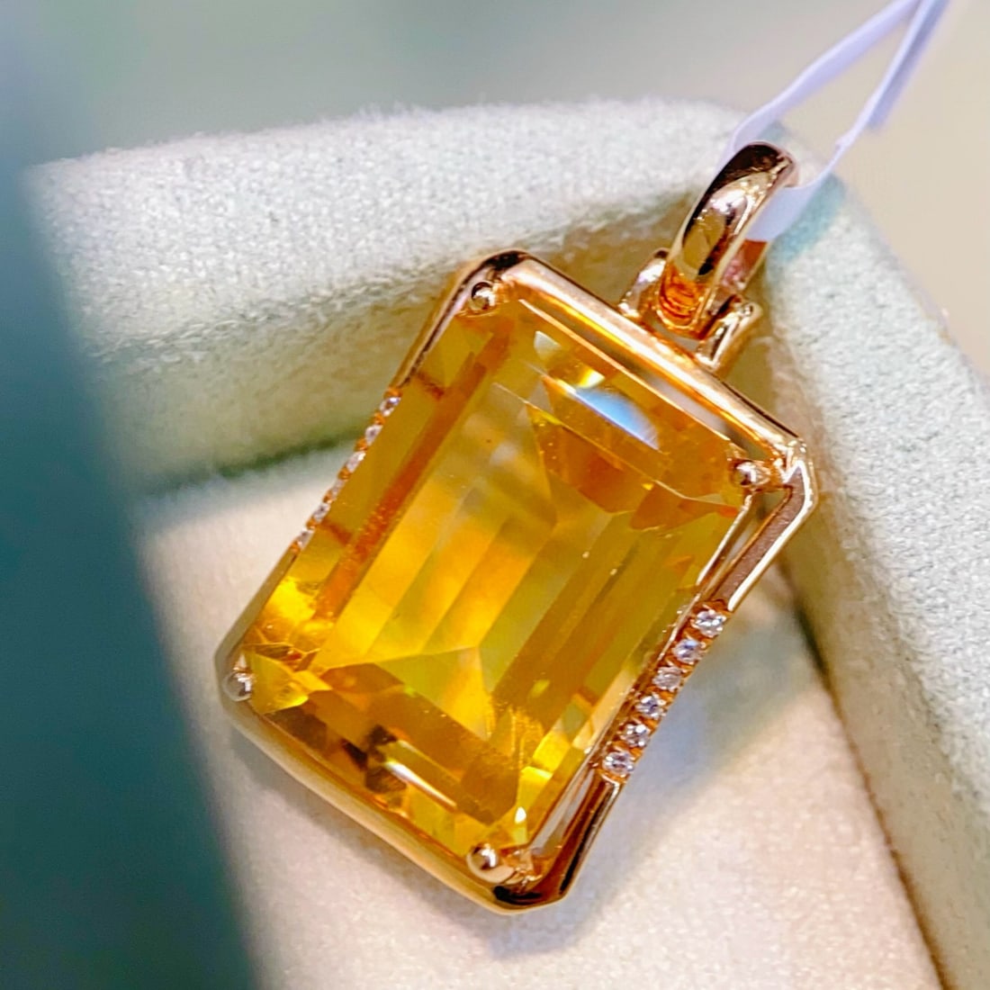 14k Gold 7.18 Ctw Natural Citrine & Diamond Pendant( Without Chain ) - 4