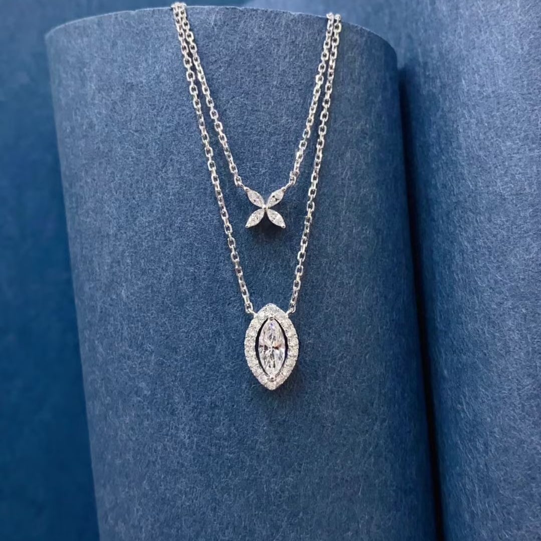 Gia Certified 14k Gold 0.54 Ctw Natural F Si1 Marquise Diamond Necklace - 5