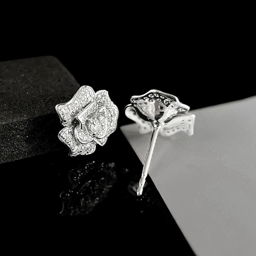 14k Gold 0.46 Ct Natural H Diamond & Flowers Earrings - 2