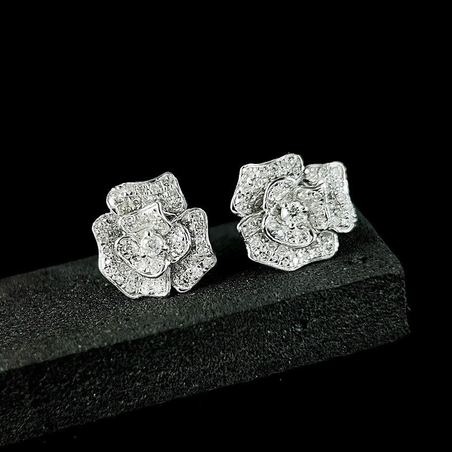 14k Gold 0.46 Ct Natural H Diamond & Flowers Earrings - 3