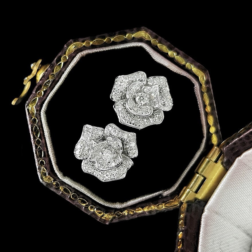 14k Gold 0.46 Ct Natural H Diamond & Flowers Earrings - 5