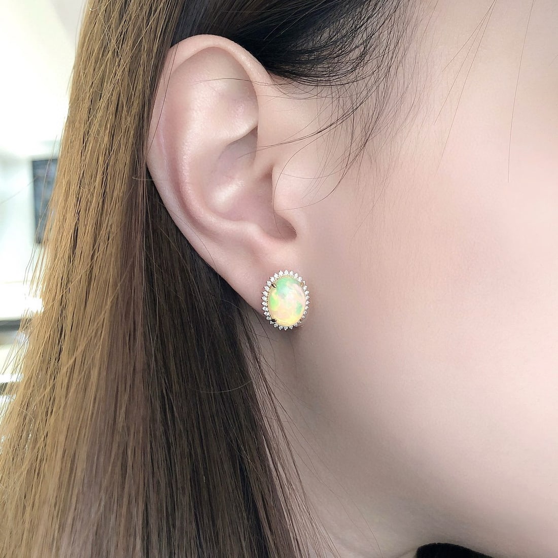 14k Gold 4.47 Ctw Natural Opal & Diamond Earrings - 6