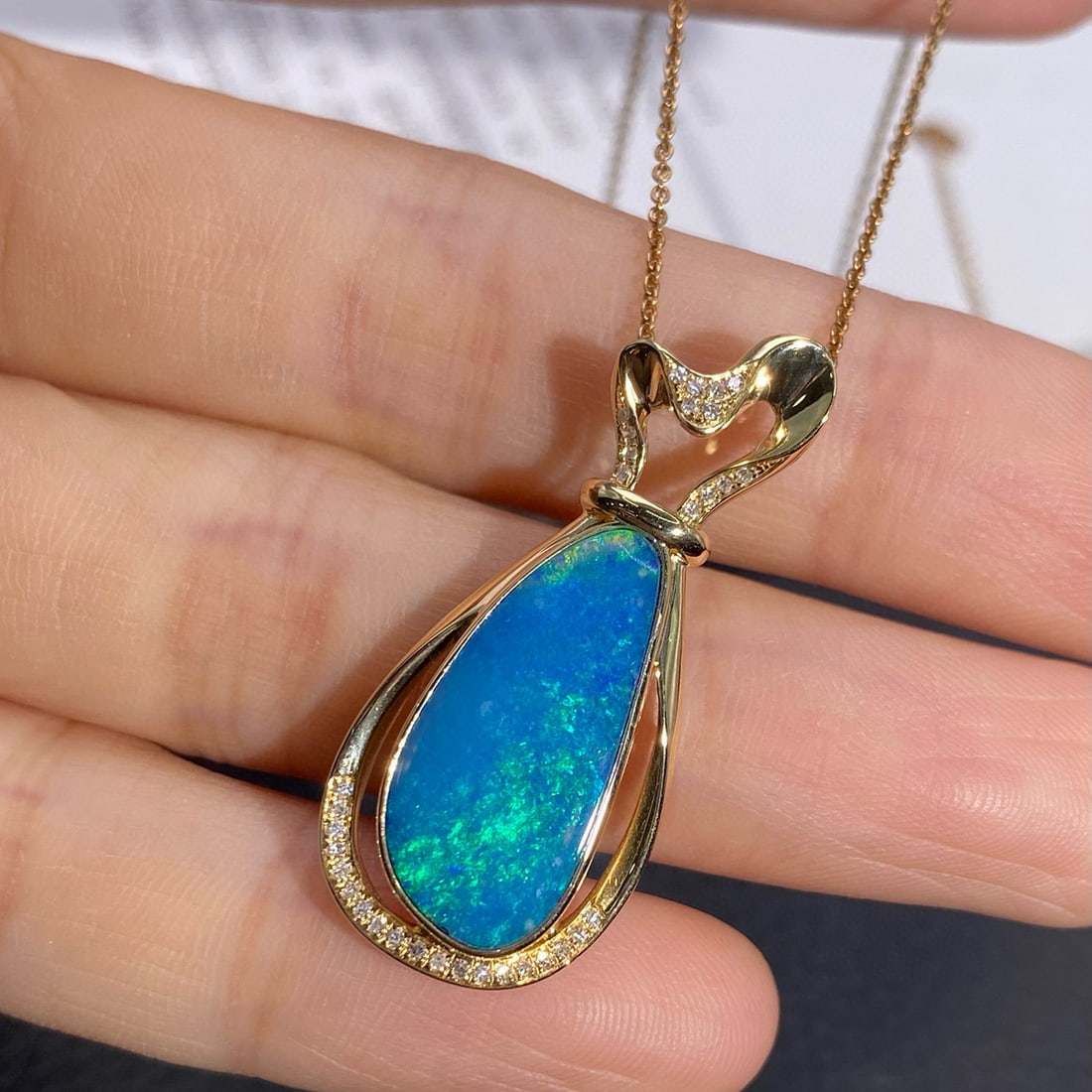 14k Gold 4.23 Ctw Natural Opal & Diamond Pendant( Without Chain ) - 3