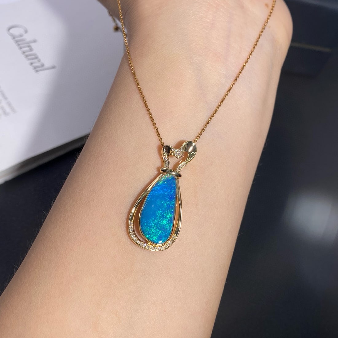 14k Gold 4.23 Ctw Natural Opal & Diamond Pendant( Without Chain ) - 4