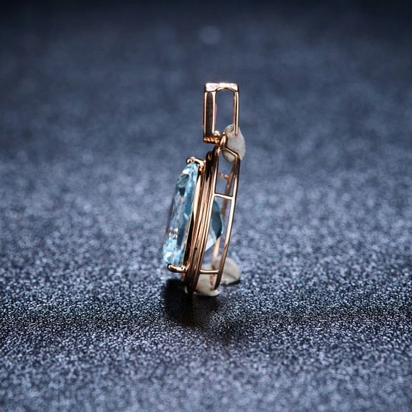 14k Gold 3.61 Ct Natural Aquamarine & Tourmaline Pendant( Without Chain ) - 4