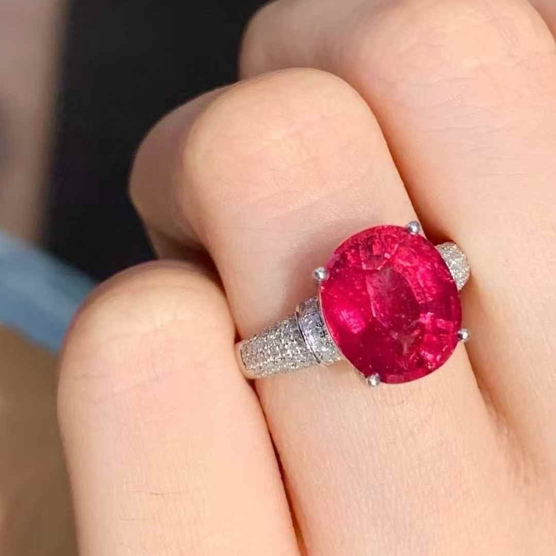 14k Gold 5.8 Ct Natural Tourmaline & Diamond Ring - 5