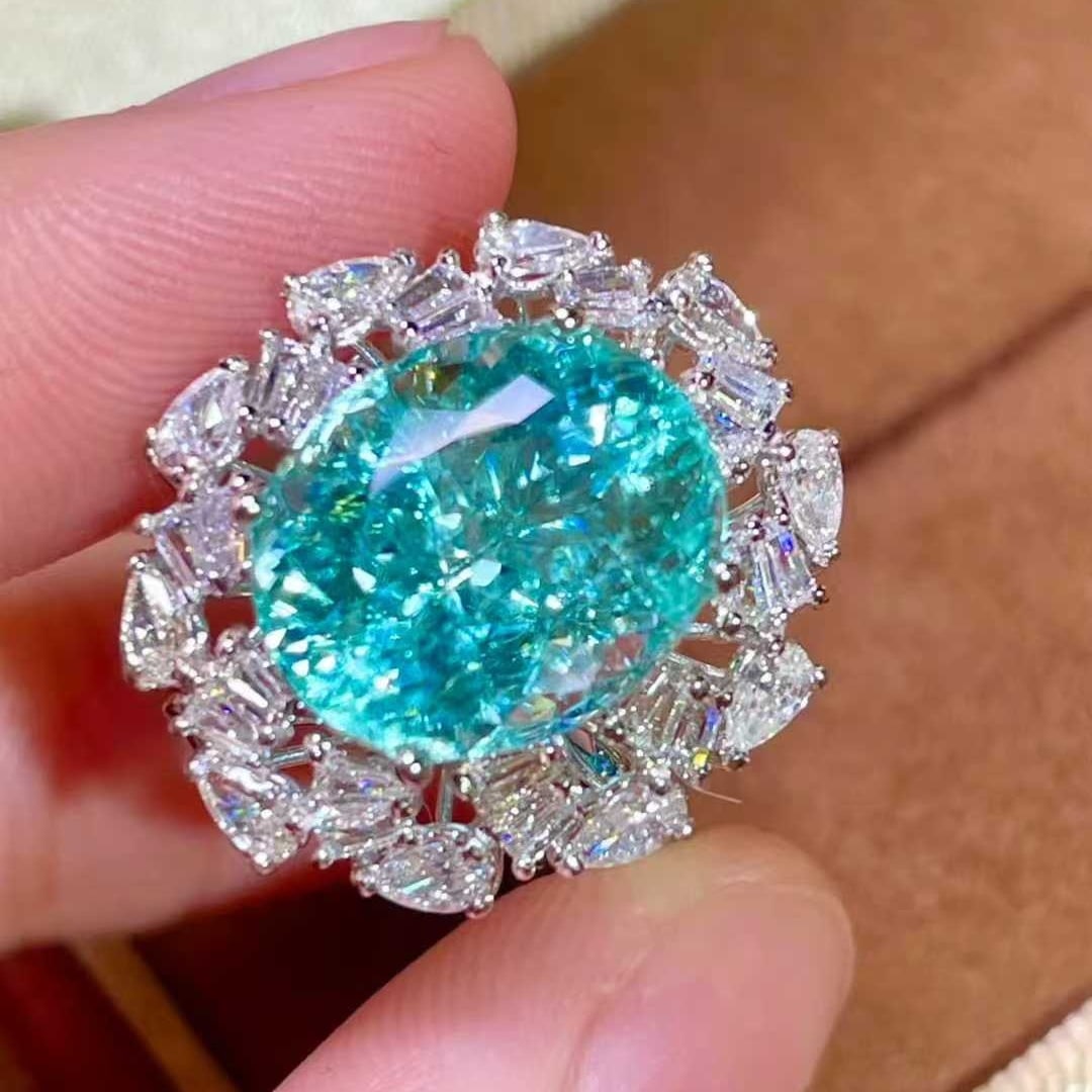 14k Gold 6.71 Ctw Natural Paraiba Tourmaline & Diamond Ring/pendant( Without Chain ) - 2