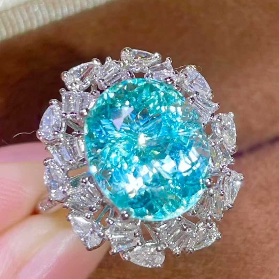14k Gold 6.71 Ctw Natural Paraiba Tourmaline & Diamond Ring/pendant( Without Chain ) - 3