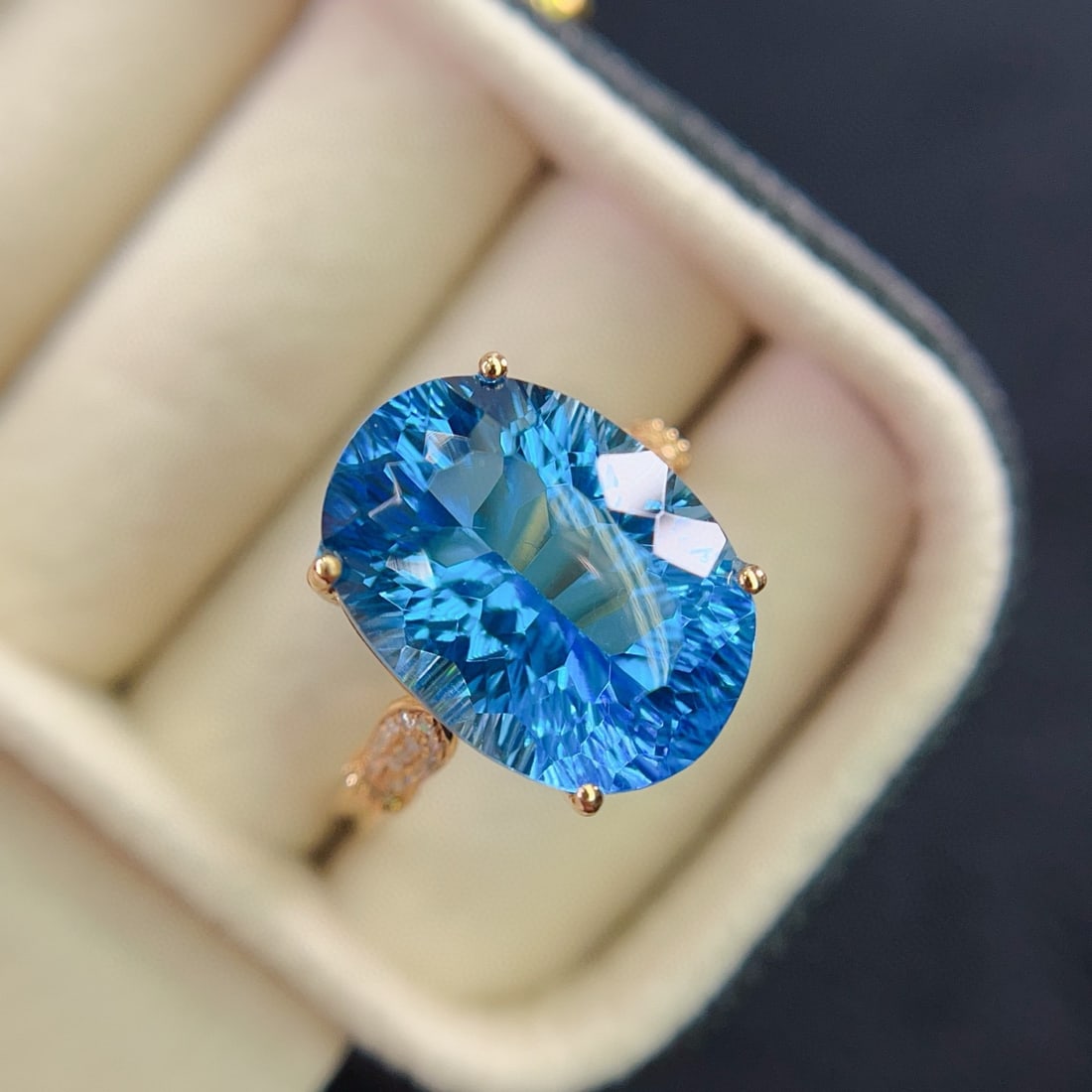 14k Gold 10.75 Ct Natural Topaz & Diamond Ring - 5