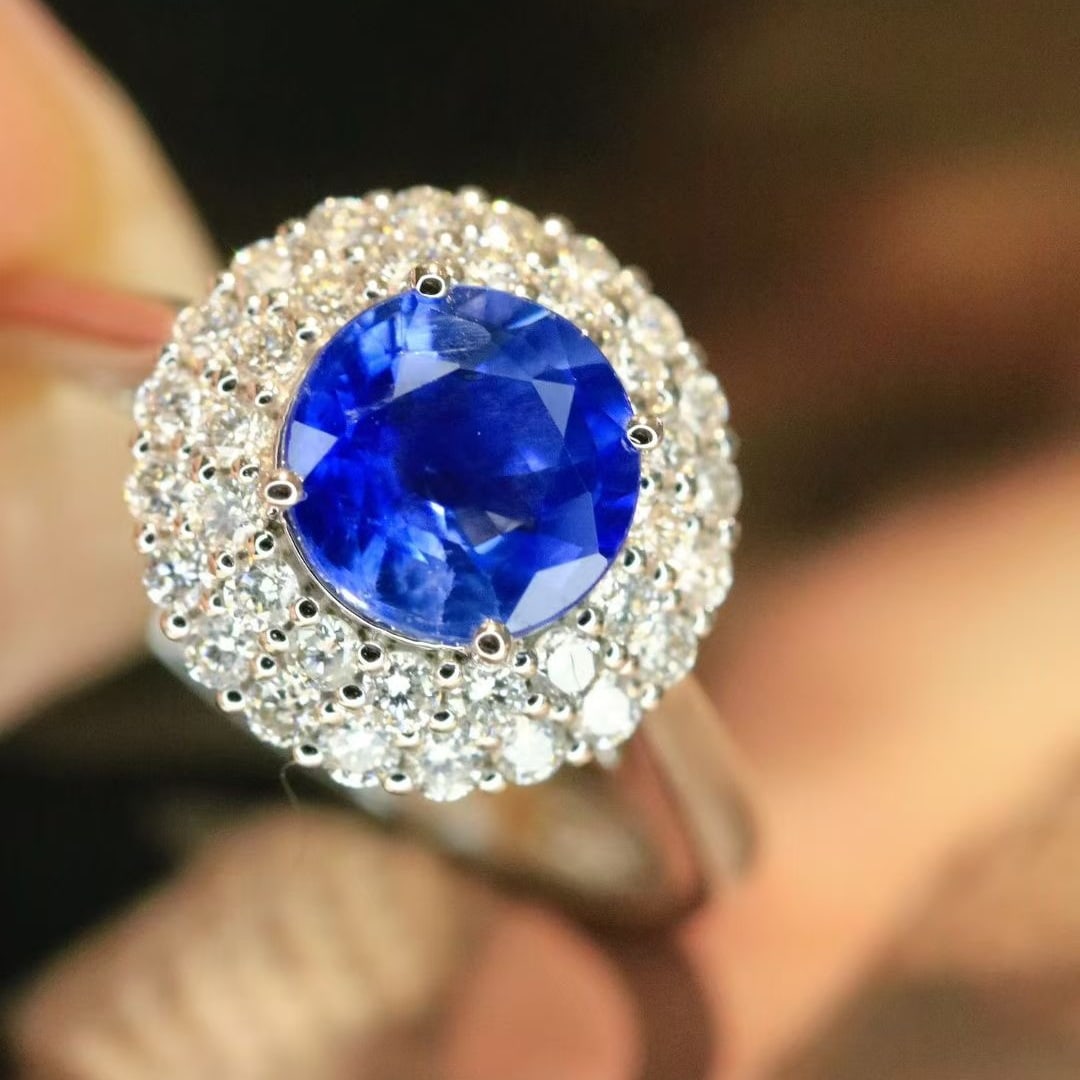 14k Gold 2.16 Ctw Vivid Blue Natural Sapphire & Diamond Ring/pendant( Without Chain ) - 2