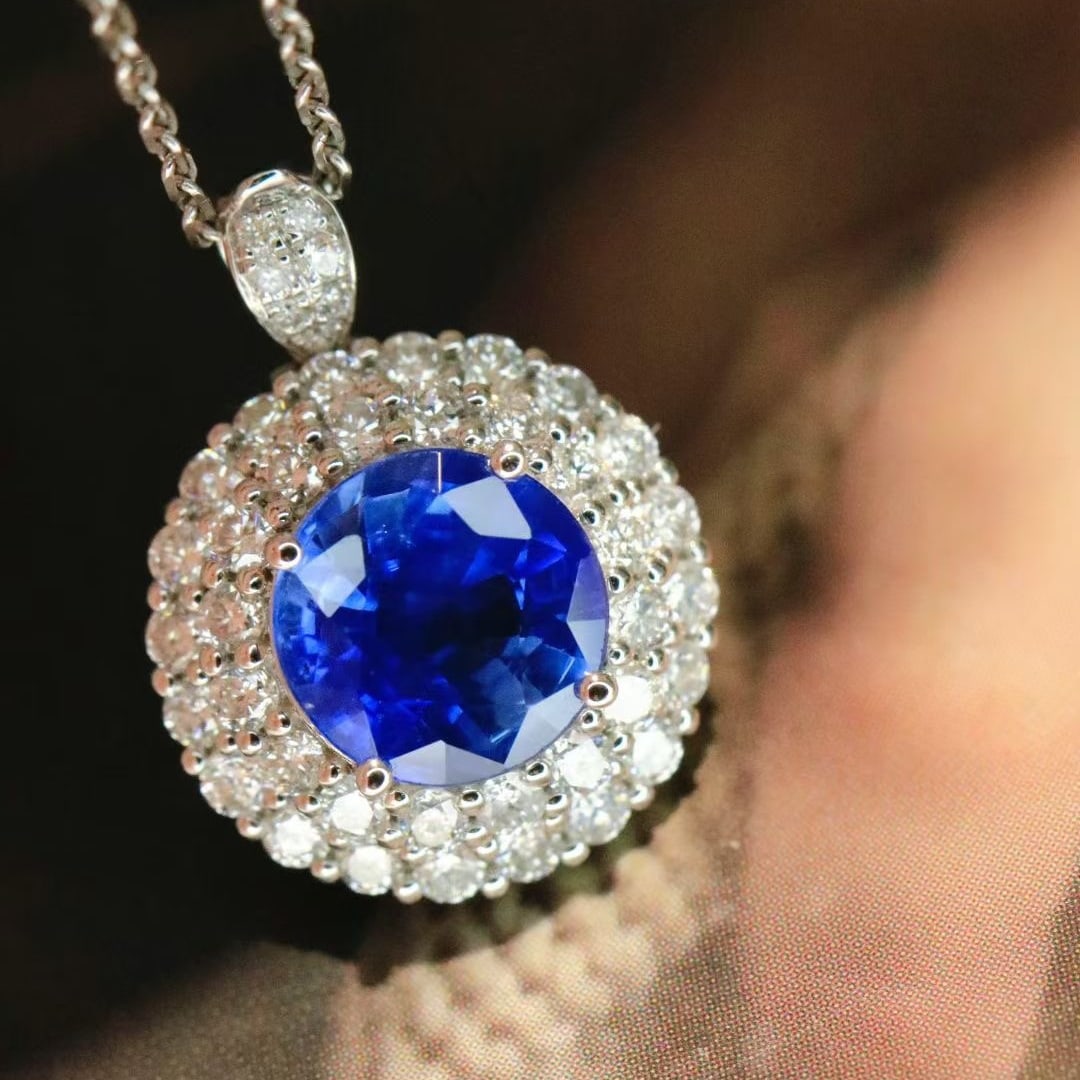 14k Gold 2.16 Ctw Vivid Blue Natural Sapphire & Diamond Ring/pendant( Without Chain ) - 5