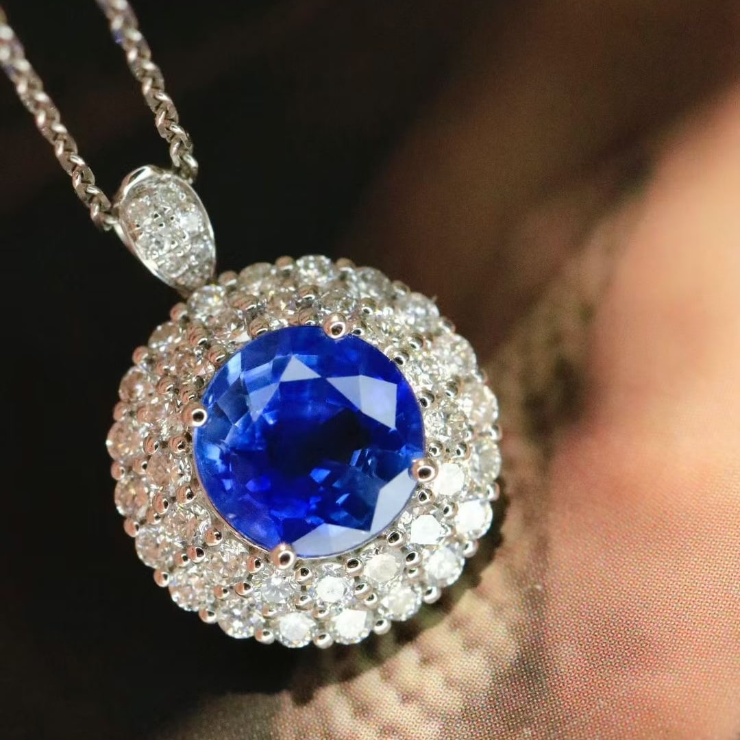 14k Gold 2.16 Ctw Vivid Blue Natural Sapphire & Diamond Ring/pendant( Without Chain ) - 6