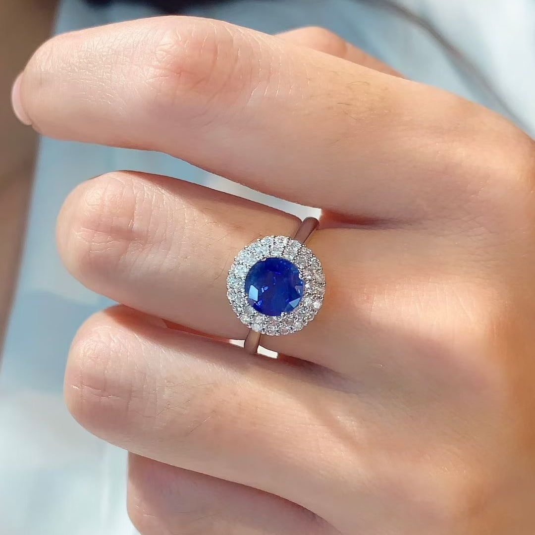 14k Gold 2.16 Ctw Vivid Blue Natural Sapphire & Diamond Ring/pendant( Without Chain ) - 7