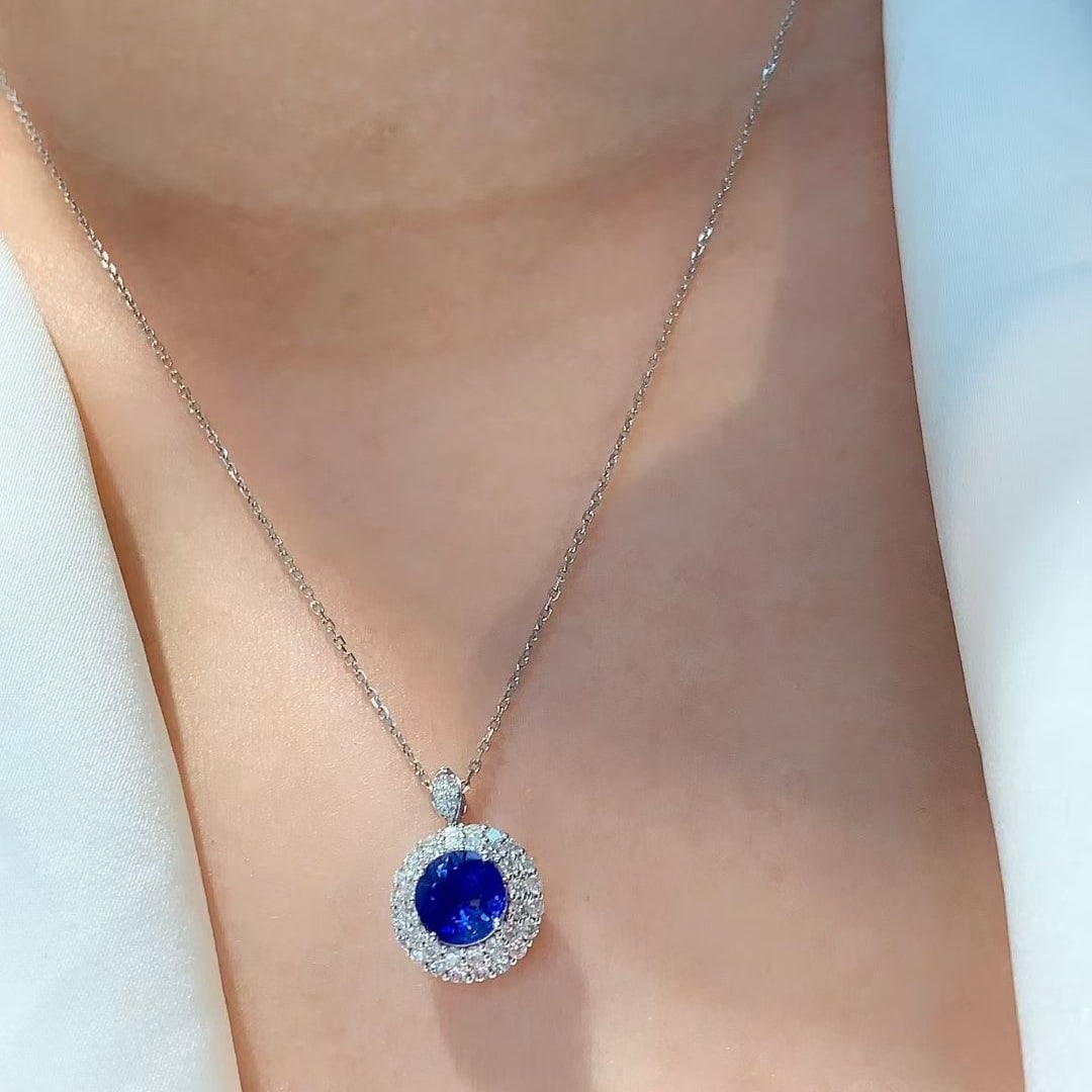 14k Gold 2.16 Ctw Vivid Blue Natural Sapphire & Diamond Ring/pendant( Without Chain ) - 8