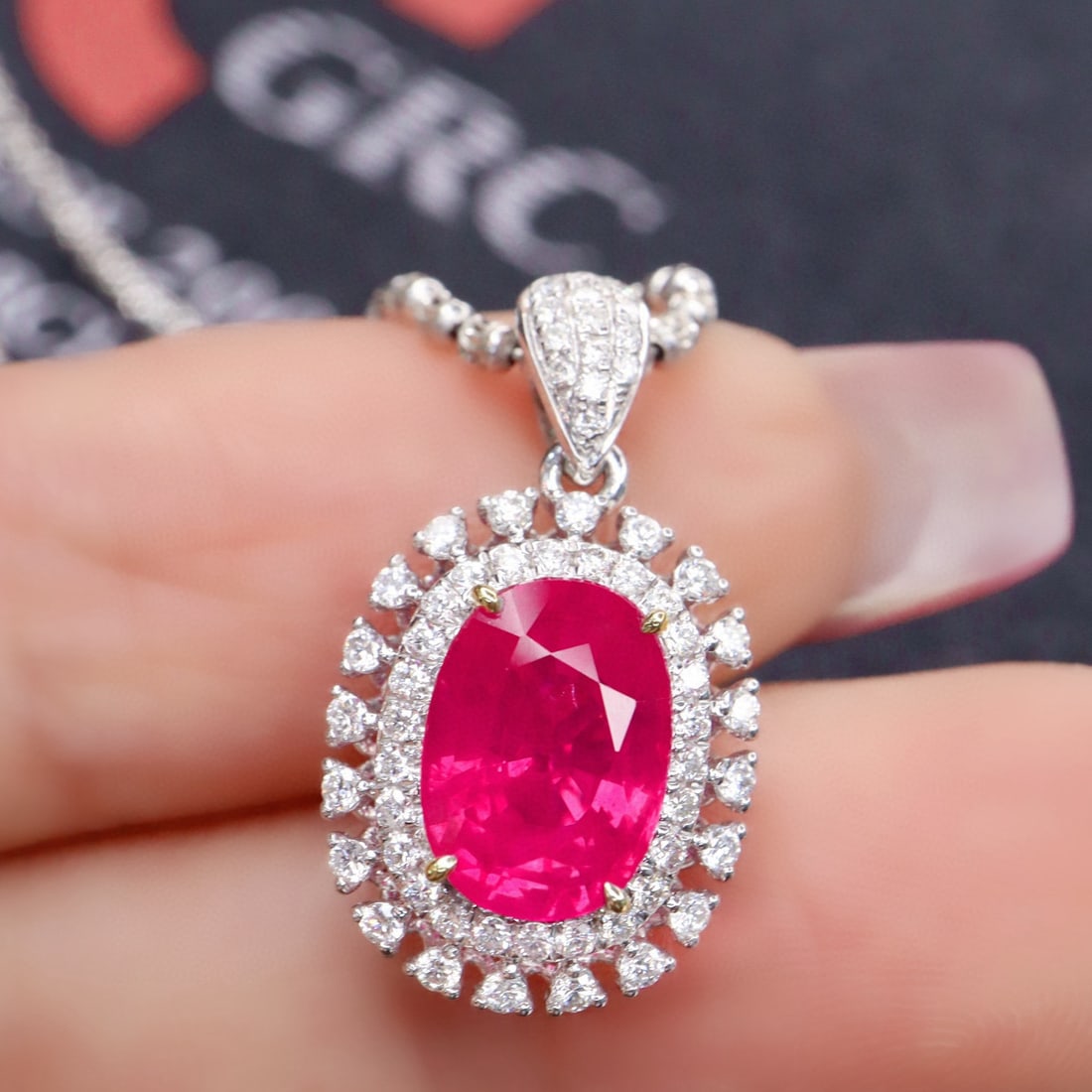 14k Gold 2.56 Ctw Natural Ruby & Diamond Pendant( Without Chain ): Ref:231045179 // gold content:14k gold // main gemstone:ruby // shape:oval // carat weight:2. 23ct // color:red // treatment:natural // // adjacent gemstone 2 : diamond // shape:round // carat