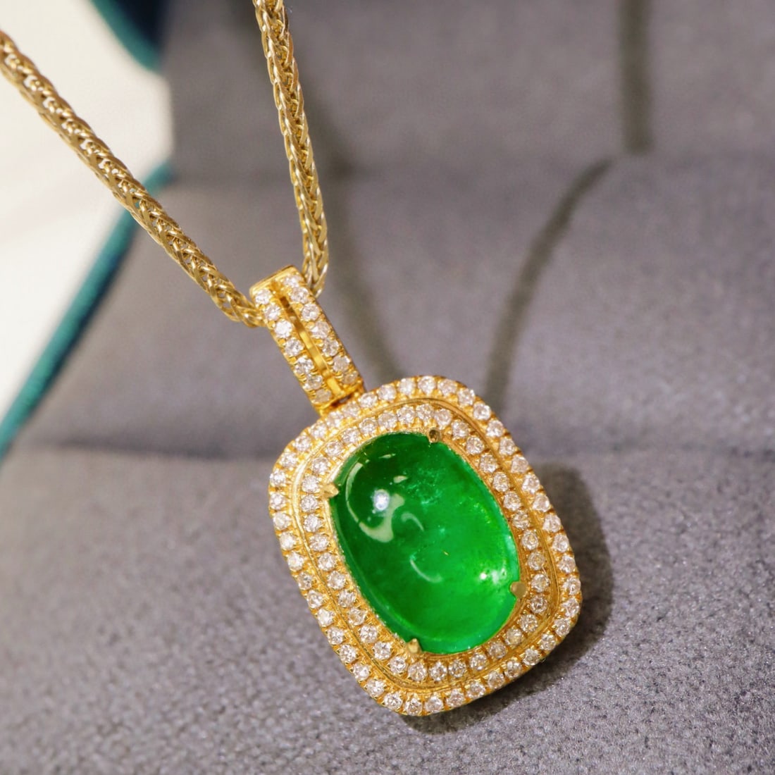 14k Gold 1.96 Ctw Natural Emerald & Diamond Pendant( Without Chain ) - 2