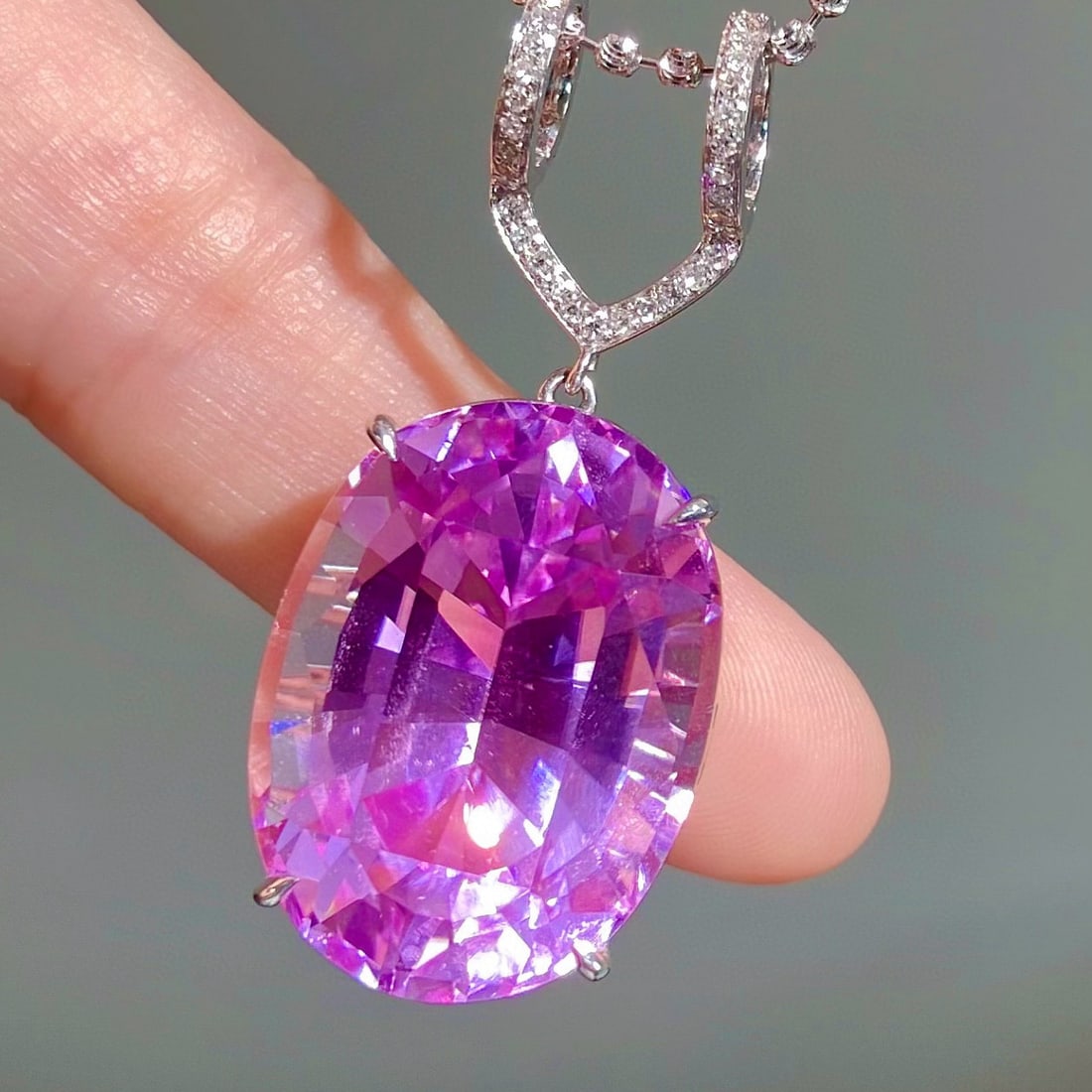 14k Gold 38.35 Ctw Natural Kunzite & Diamond Pendant( Without Chain ) - 2