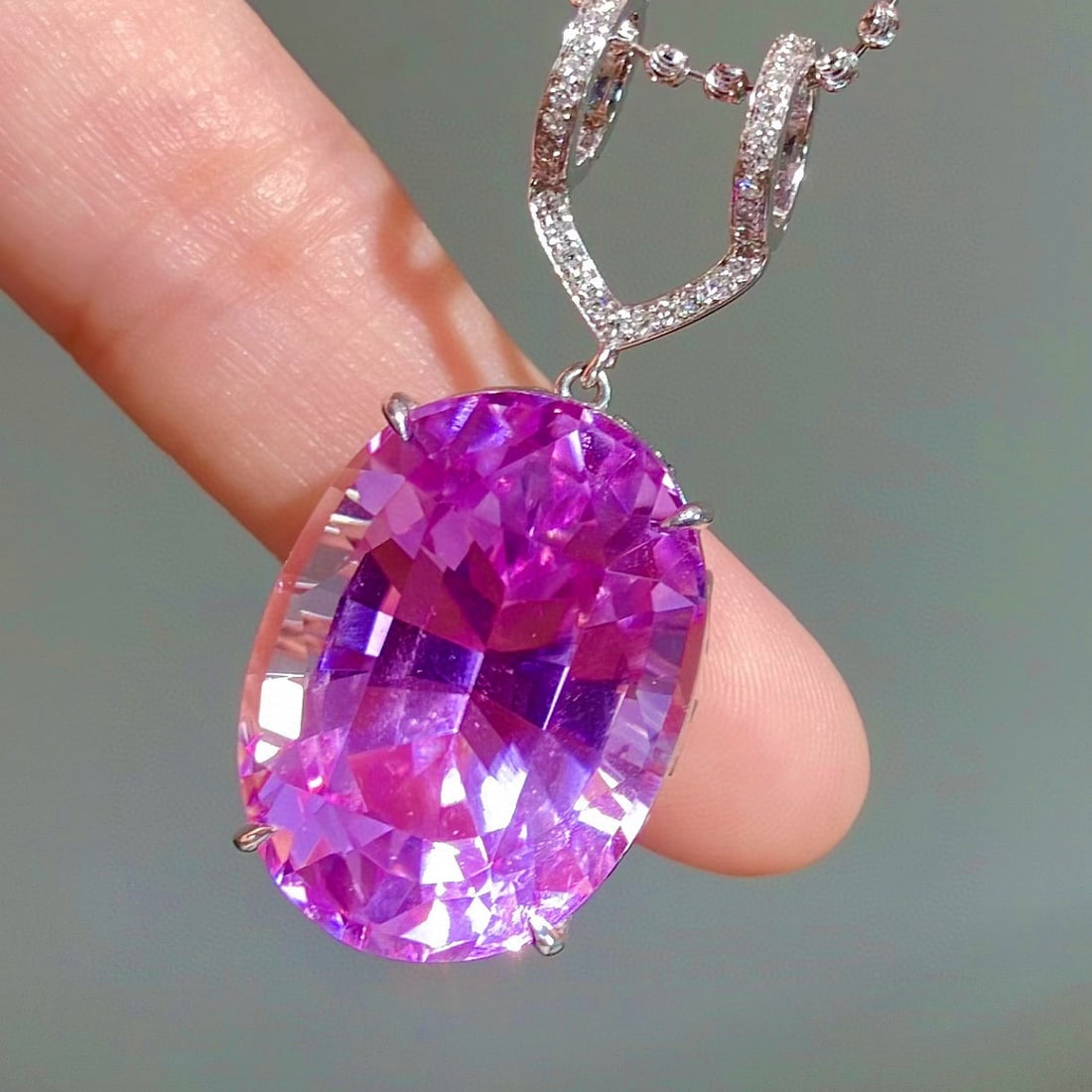 14k Gold 38.35 Ctw Natural Kunzite & Diamond Pendant( Without Chain ) - 3