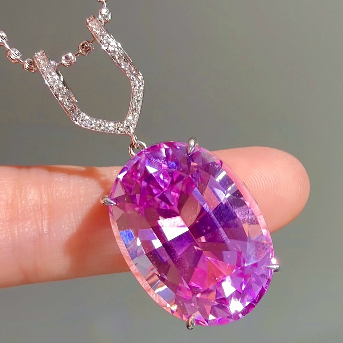 14k Gold 38.35 Ctw Natural Kunzite & Diamond Pendant( Without Chain ) - 4