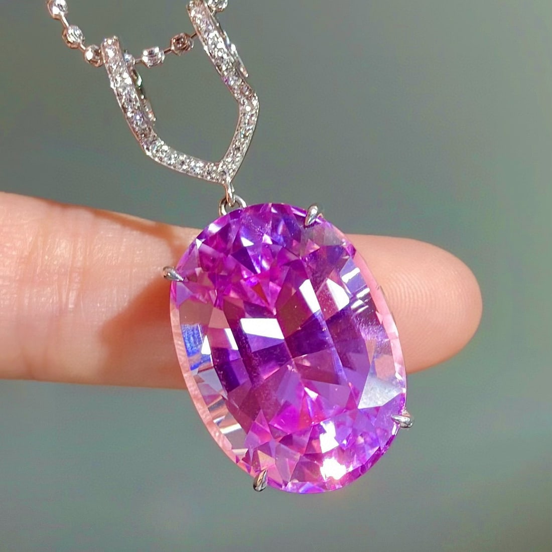 14k Gold 38.35 Ctw Natural Kunzite & Diamond Pendant( Without Chain ) - 5
