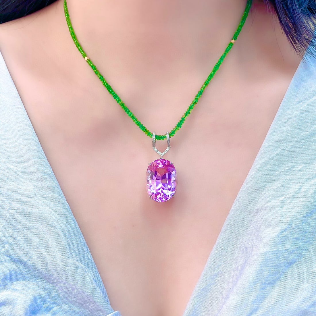 14k Gold 38.35 Ctw Natural Kunzite & Diamond Pendant( Without Chain ) - 6