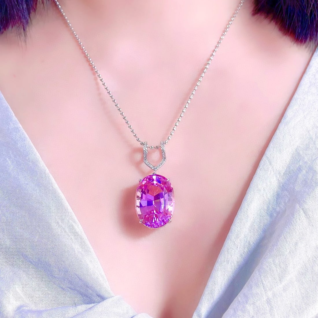 14k Gold 38.35 Ctw Natural Kunzite & Diamond Pendant( Without Chain ) - 7