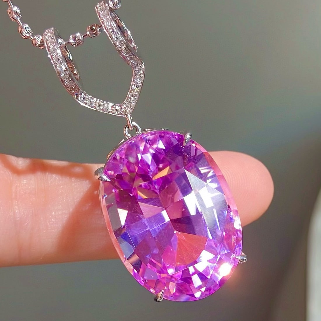 14k Gold 38.35 Ctw Natural Kunzite & Diamond Pendant( Without Chain ) - 8