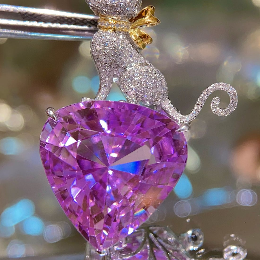 14k Gold 32.8 Ct Natural Kunzite & Diamond Brooch/pendant( Without Chain ) - 2