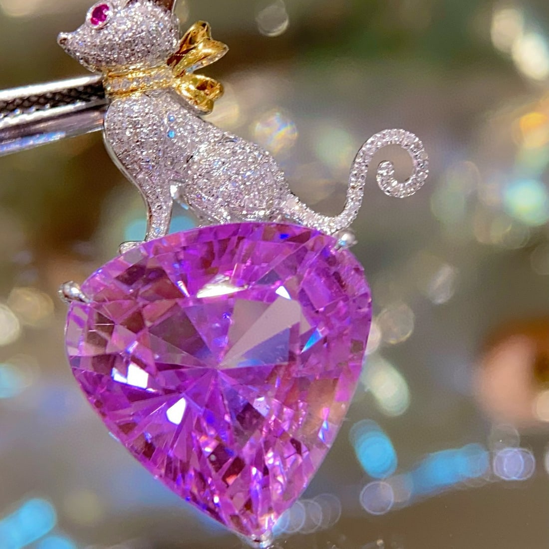 14k Gold 32.8 Ct Natural Kunzite & Diamond Brooch/pendant( Without Chain ) - 3