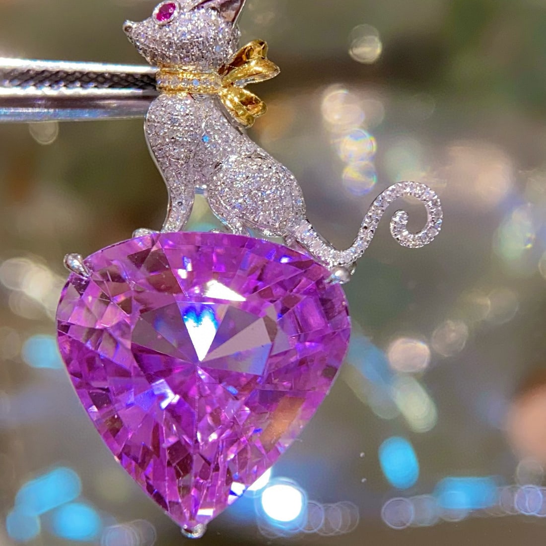 14k Gold 32.8 Ct Natural Kunzite & Diamond Brooch/pendant( Without Chain ) - 4