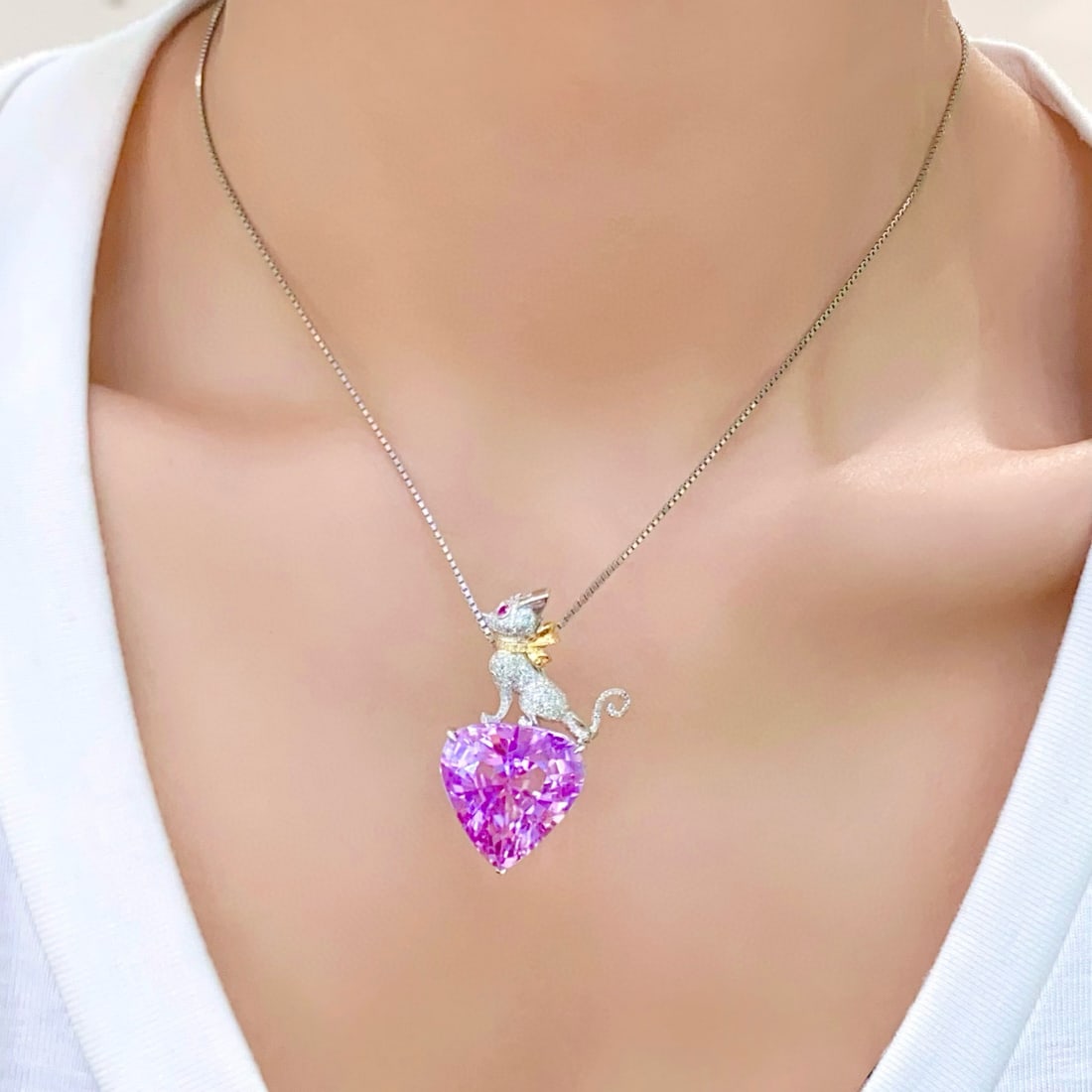 14k Gold 32.8 Ct Natural Kunzite & Diamond Brooch/pendant( Without Chain ) - 6
