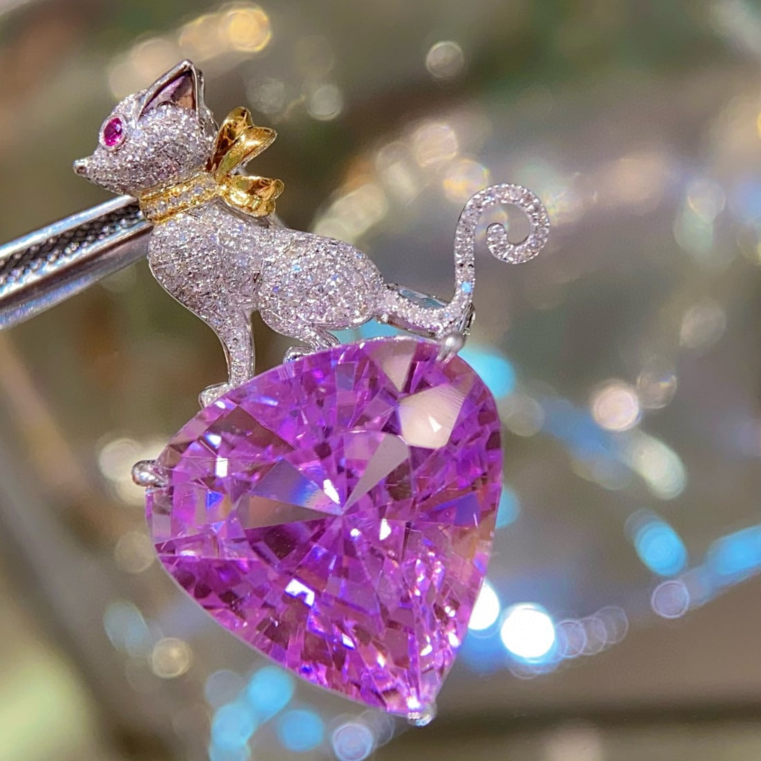 14k Gold 32.8 Ct Natural Kunzite & Diamond Brooch/pendant( Without Chain ) - 7