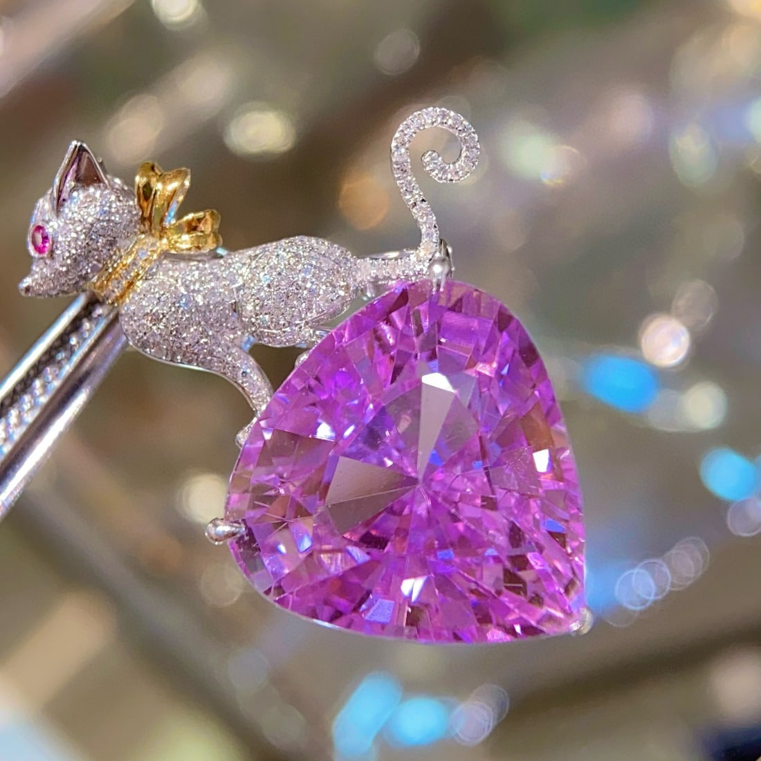 14k Gold 32.8 Ct Natural Kunzite & Diamond Brooch/pendant( Without Chain ) - 8