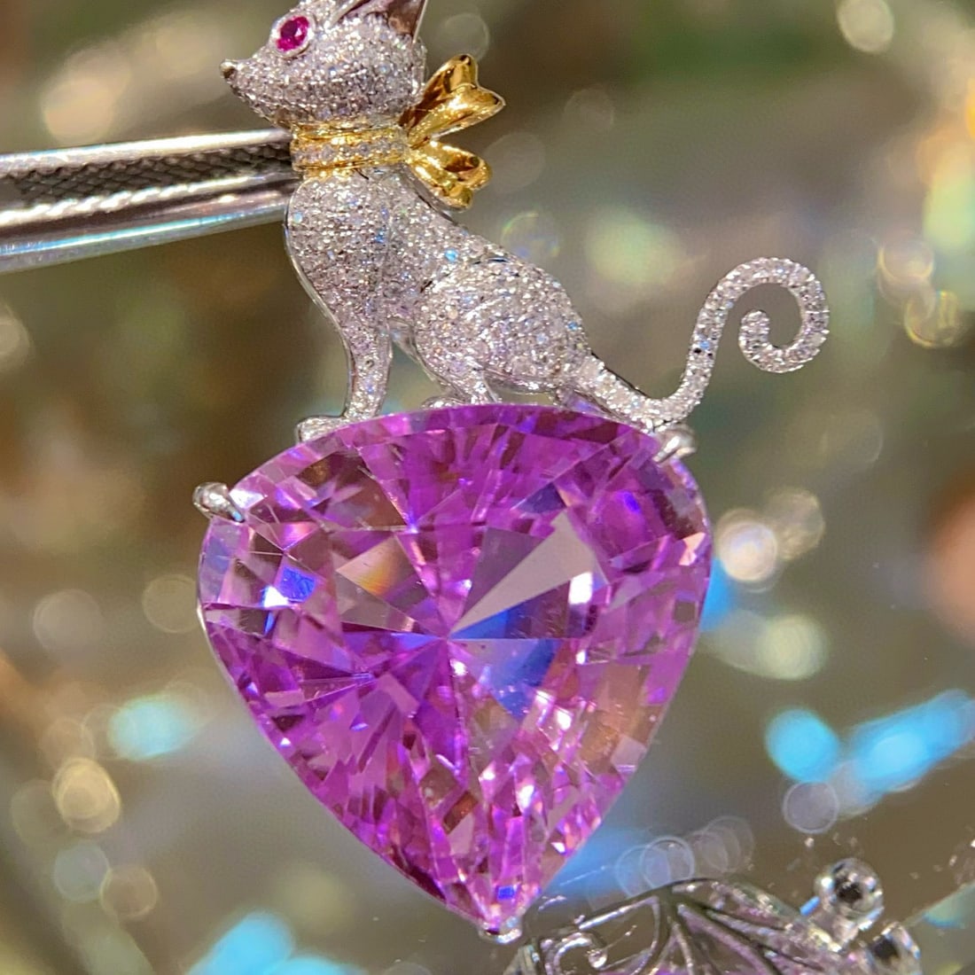 14k Gold 32.8 Ct Natural Kunzite & Diamond Brooch/pendant( Without Chain ) - 9