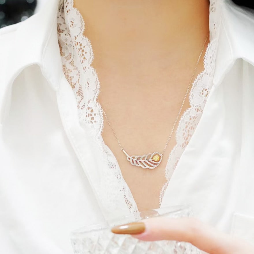 14k Gold 0.55 Ct Natural Yellow Diamond & Diamond Necklace - 3