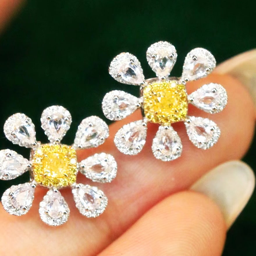 14k Gold 0.64 Ctw Natural Yellow Diamond & Diamond Earrings - 4