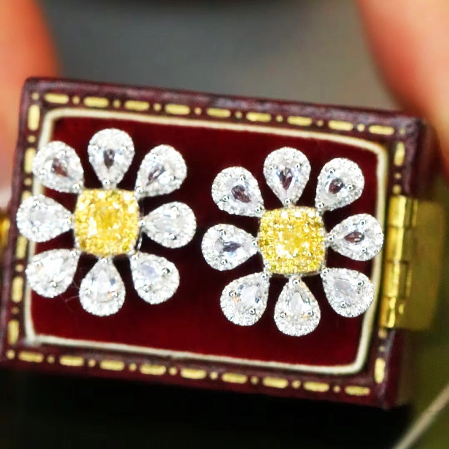 14k Gold 0.64 Ctw Natural Yellow Diamond & Diamond Earrings - 5
